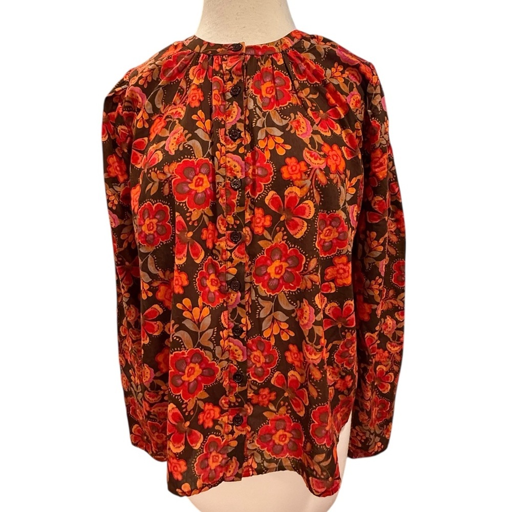 Sundry Anthropologie Floral Button Down Puff Sleeve Blouse Brown Red Size 1 (S) - Picture 4 of 11